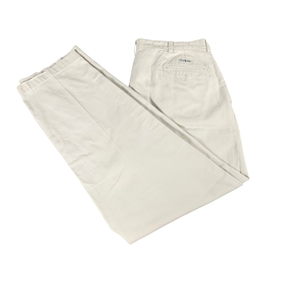 Polo Ralph Lauren Andrew Pant Mens 36x32 Cream Pleated Chino Cotton Trousers